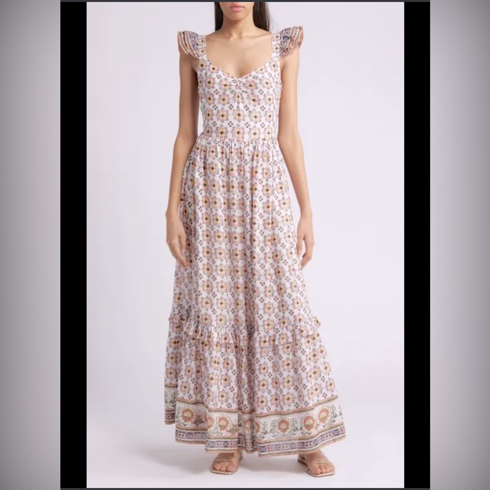 Cleobella | Floral Maxi Dress Multi Coloured Bohemian Organic Cotton Size Medium